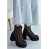 Tsan Kahverengi Cilt Bağcıklı Topuklu Bot