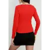 V yaka kaşkorse bluz kırmızı a3699