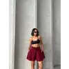 Volanlı keten şort bordo s255058