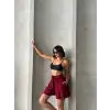 Volanlı keten şort bordo s255058