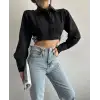 Yanı kemer detaylı crop gömlek siyah s4009