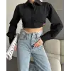 Yanı kemer detaylı crop gömlek siyah s4009