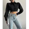 Yanı kemer detaylı crop gömlek siyah s4009
