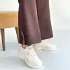 Yejja Bej Cilt Bağcıklı Spor Ayakkabı