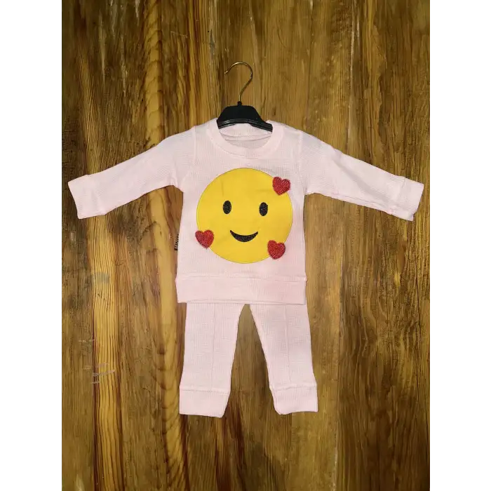 3-12 aylık emoji detalı takım pembe