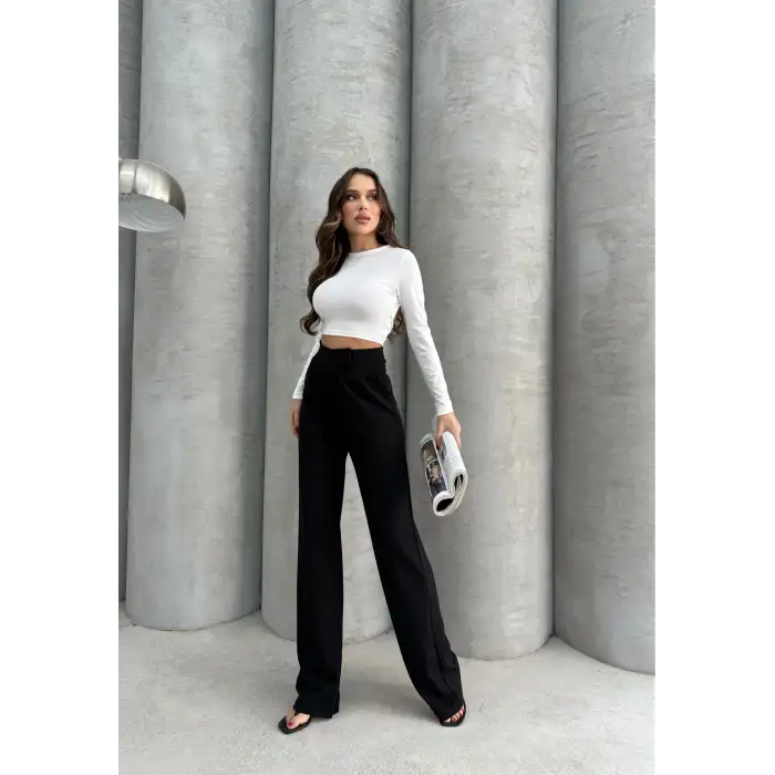 Cırtlı pantolon krep siyah pt