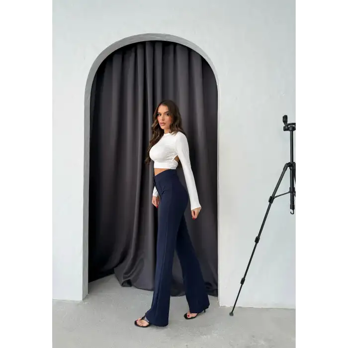 Düğmeli Palazzo pantolon lacivert p170091