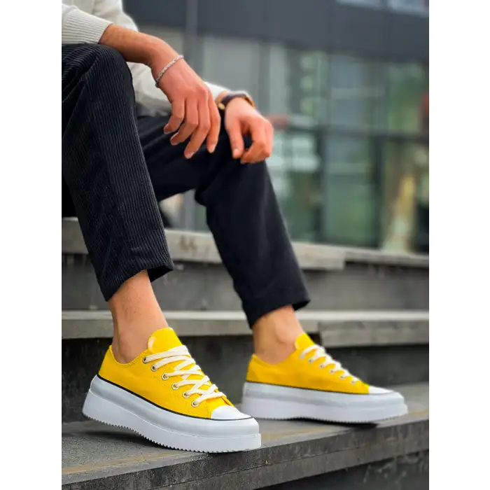 KB-CX-3 Kuback Kısa Sarı Keten Beyaz Yüksek Taban Spor Ayakkabı