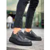KB-X155 Kuback Siyah Cilt Detaylı Siyah Yüksek Taban Günlük Spor Ayakkabı