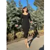 V yaka Uzun kollu midi boy elbise siyah A3154