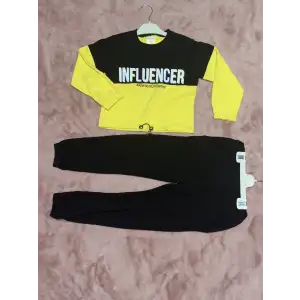 2-9 yaş beli lastikli ikili alt üst takım sarı siyah