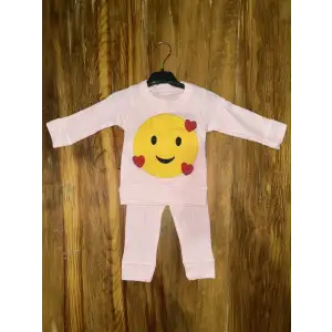3-12 aylık emoji detalı takım pembe