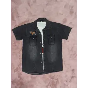 3-9 yaş Tshirt gömlek ikili takım kısa kol füme