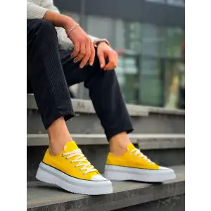KB-CX-3 Kuback Kısa Sarı Keten Beyaz Yüksek Taban Spor Ayakkabı