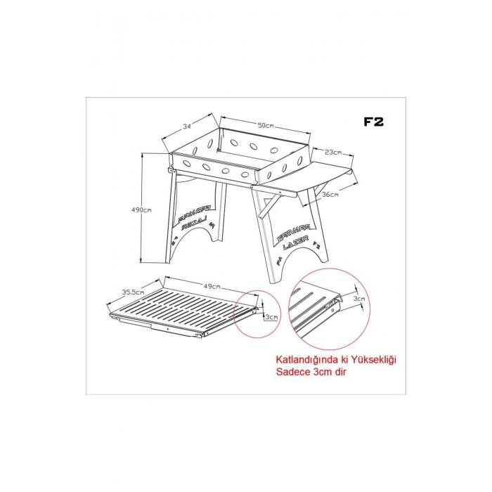 Katlanır Çelik Mangal (KATLI HALİ SADECE 3CM YÜKSEKLİĞİNDE)