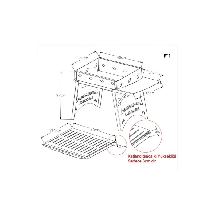 Katlanır Çelik Mangal (KATLI HALİ SADECE 3CM YÜKSEKLİĞİNDE)