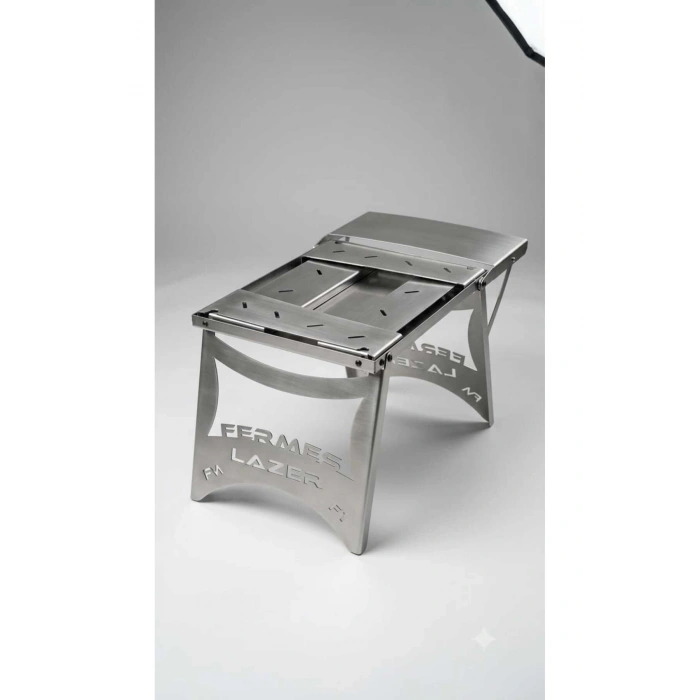 Lazer Metal F1 Katlanır Çelik Mangal – Yan Masalı, Portatif Kamp ve Piknik Mangalı 40×30 cm GALVANİZ