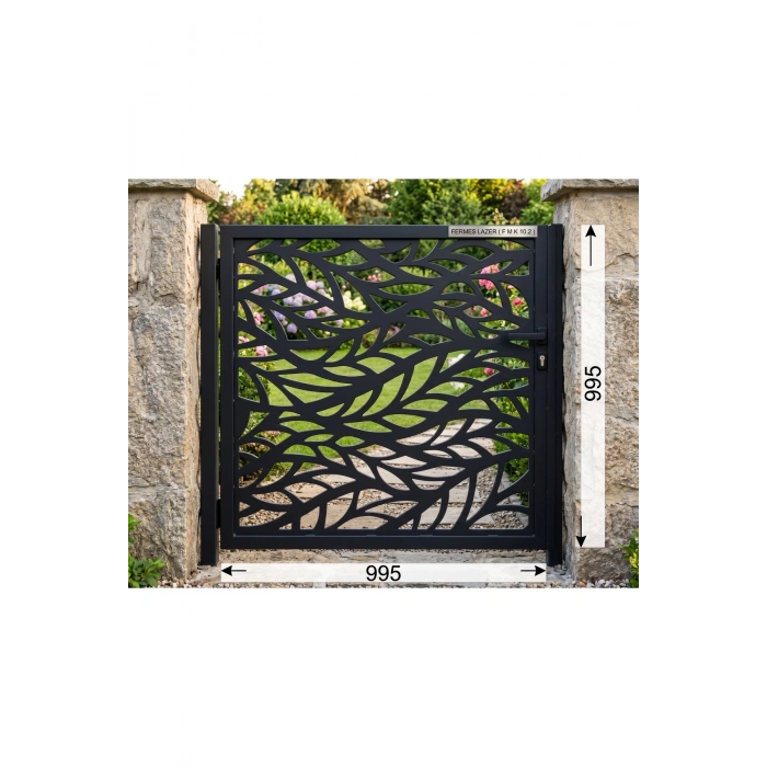 Lazer Metal 995x995 mm 2 mm Kalınlık St37 Kalite Ham Sac Yaprak Desenli Bahçe Kapısı ÜRÜN BOYASIZDIR!