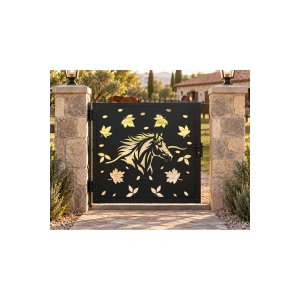 Lazer Metal 995mm x995 mm 2 mm Kalınlık St37 Kalite Ham Sac At ve Yaprak Desenli Bahçe Kapısı ÜRÜN BOYASIZDIR!