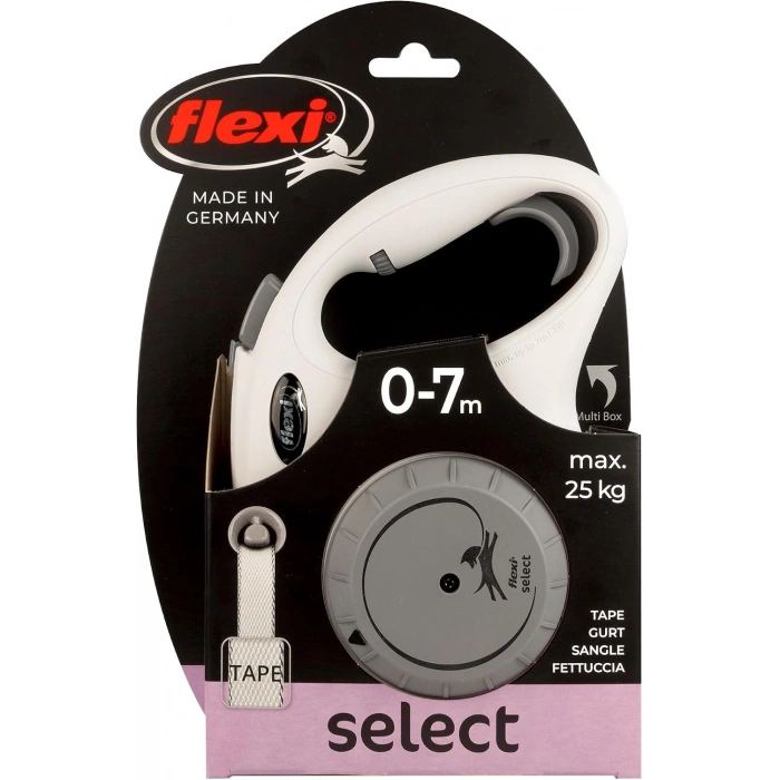 Flexi Select Otomatik Şerit Köpek Gezdirme Kayışı 7m [M] (Açık Gri)