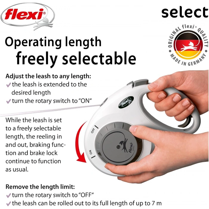 Flexi Select Otomatik Şerit Köpek Gezdirme Kayışı 7m [M] (Açık Gri)