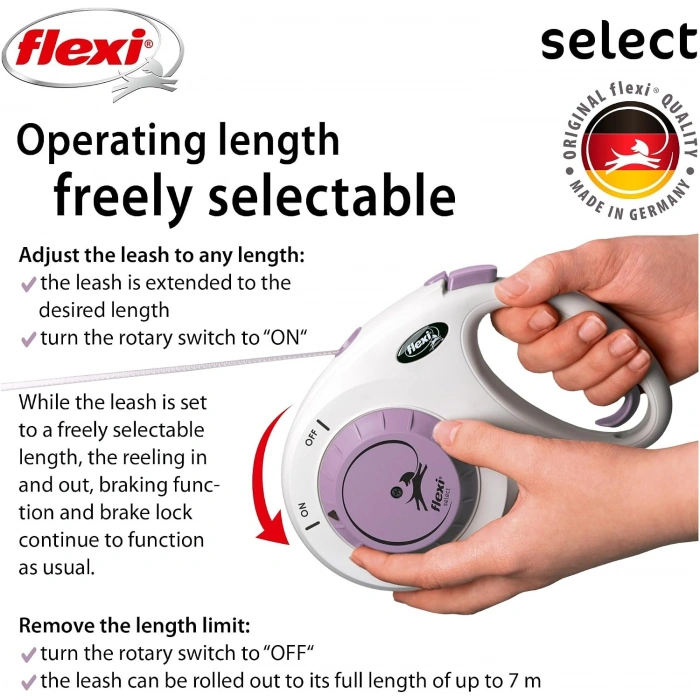Flexi Select Otomatik Şerit Köpek Gezdirme Kayışı 7m [M] (Lila)