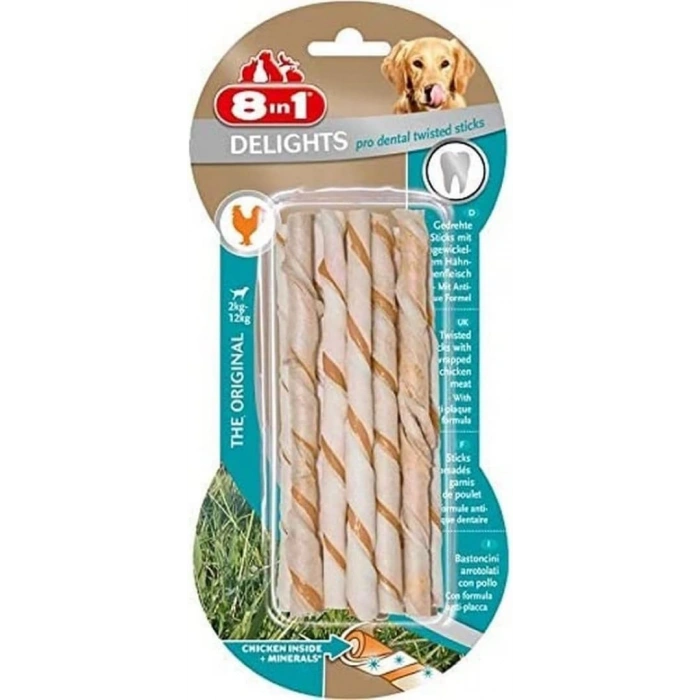 8in1 Delights Pro Dental Diş Sağlığı için Twisted Sticks Köpek Çiğneme Kemiği 55gr
