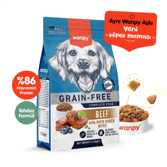 Wanpy Hypoalergenic Sığır Etli Tahılsız Yetişkin Köpek Maması 1,5kg