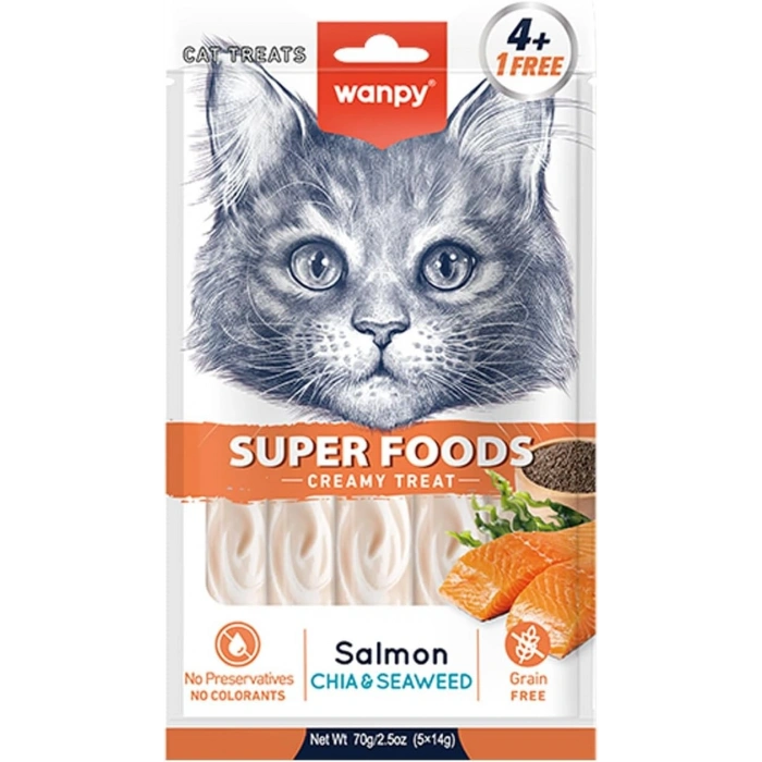Wanpy Kedi Ödülü Somonlu Chia & Deniz Yosunlu 14 Gr X 5 Li