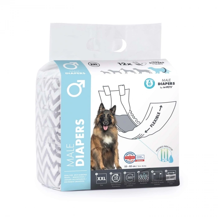 M-Pets Karbonlu Diapers Erkek Köpekler İçin Külot Bez 55-85cm [XXL] (12li)
