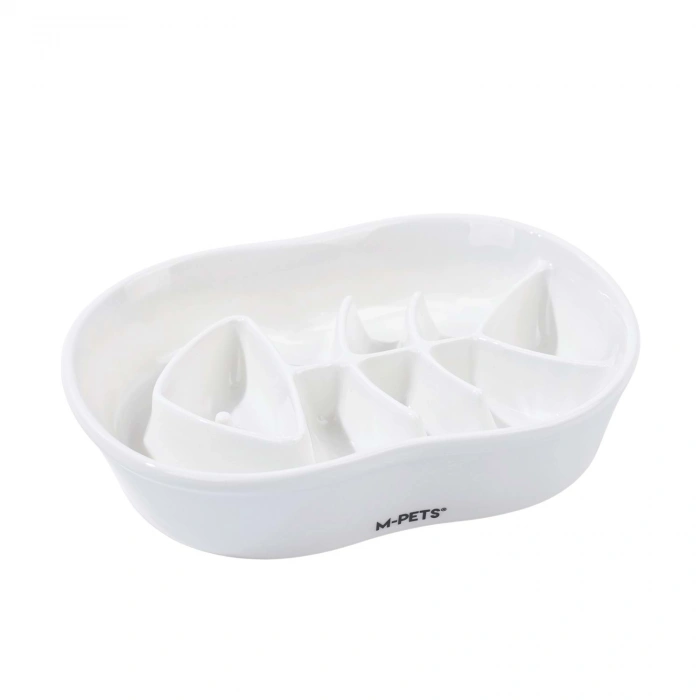 M-Pets Serene Balıklı Seramik Yavaş Yeme Mama Kabı 240ml (Beyaz)