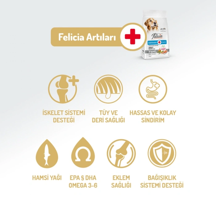 Felicia 15 Kg Kolajenli Somonlu Az Tahıllı M/Large Yetişkin Köpek Maması Breed HypoAllergenic Köpek Mamas