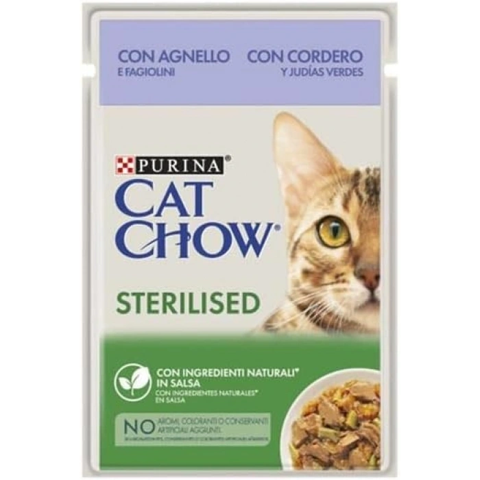 Cat Chow Sterılısed Kuzu Etli ve Yeşil Fasulyeli Yaş Kedi Maması 85 g.
