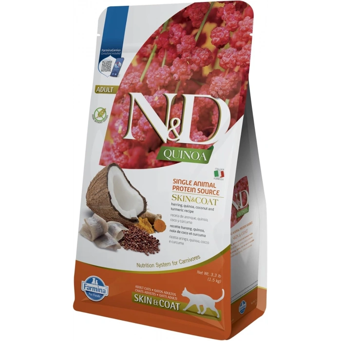 N&D Quinoa Skin Coat Ringa Balıklı Kedi Maması 1.5 Kg