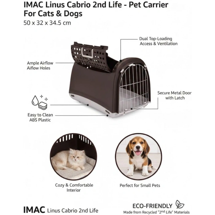 IMAC Linus Cabrio 2nd Life Üstü Açılır Kedi ve Küçük Irk Köpek Taşıma Çantası 52,5x32x34,5cm (Siyah)