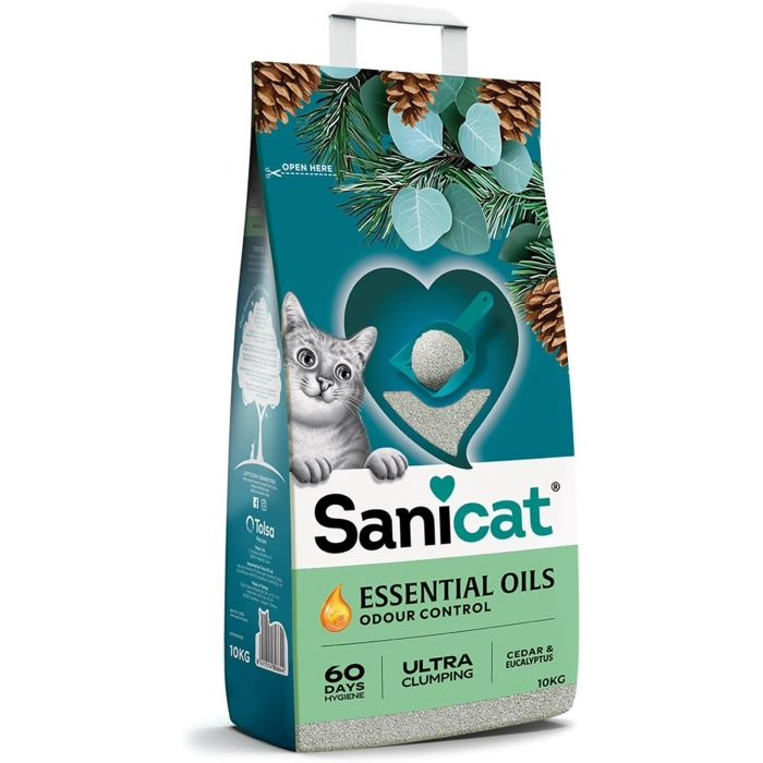 Sanicat Essential Oils Sedir ve Okaliptus Kokulu Kedi Kumu 10 Kg