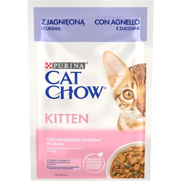 Cat Chow Pouch Sos İçinde Kuzu Etli ve Kabaklı Yavru Kedi Konservesi 85gr