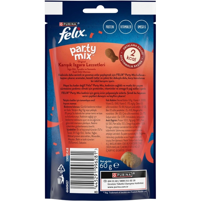 Felix Party Mix Original Karışık Izgara Lezzetleri Kedi Ödül Maması 60gr