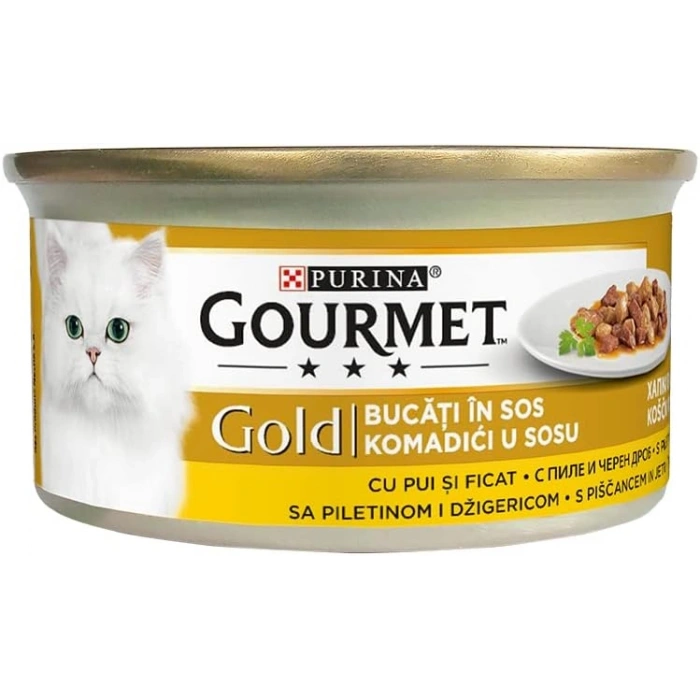 Gourmet Gold Parça Etli Somonlu ve Tavuklu Kedi Konservesi 85gr