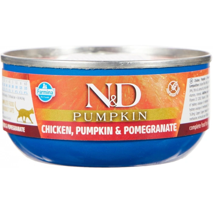 N&D Pumpkin Balkabaklı Tavuklu ve Narlı Tahılsız Yetişkin Kedi Konservesi 70gr