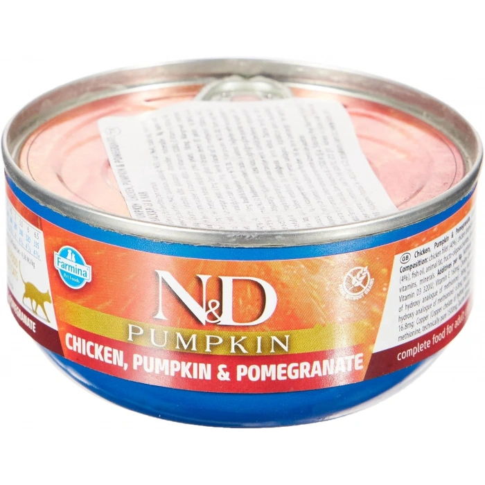 N&D Pumpkin Balkabaklı Tavuklu ve Narlı Tahılsız Yetişkin Kedi Konservesi 70gr