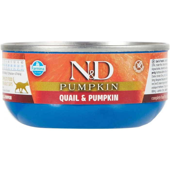N&D Pumpkin Bal Kabaklı ve Bıldırcınlı Tahılsız Yetişkin Kedi Konservesi 70gr