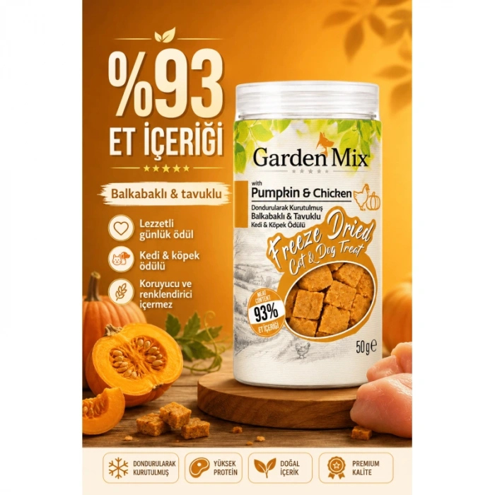 Garden Mix Dondurularak Kurutulmuş Bal Kabaklı Kedi ve Köpek Ödül Maması 50gr