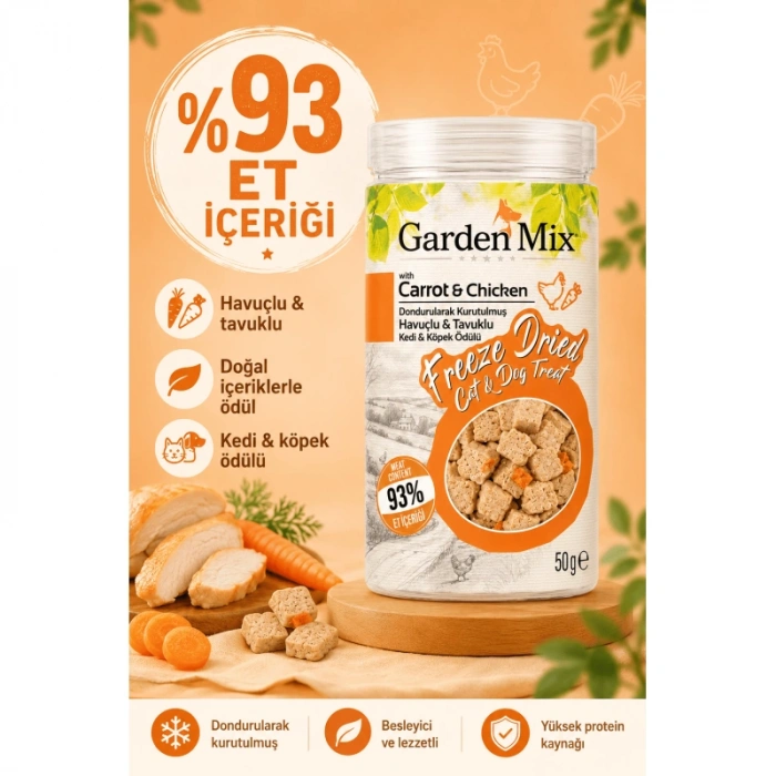 Garden Mix Dondurularak Kurutulmuş Havuçlu Kedi ve Köpek Ödül Maması 50gr