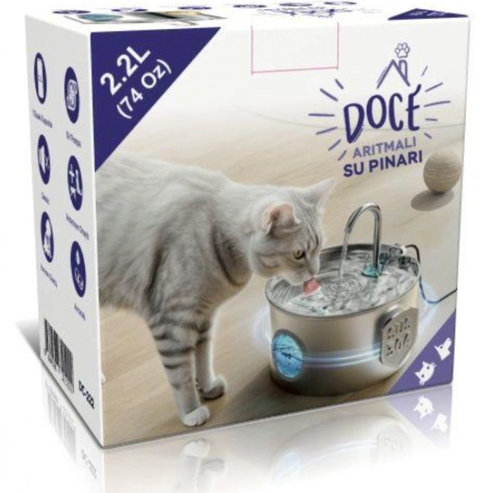 DOCE Kedi ve Küçük Irk Köpekler İçin Paslanmaz Çelik Arıtmalı Su Pınarı 2,2lt