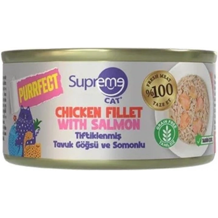 Supreme Cat Purrfect Tiftiklenmiş Tavuk Göğsü ve Somonlu Yetişkin Kedi Konservesi 70gr