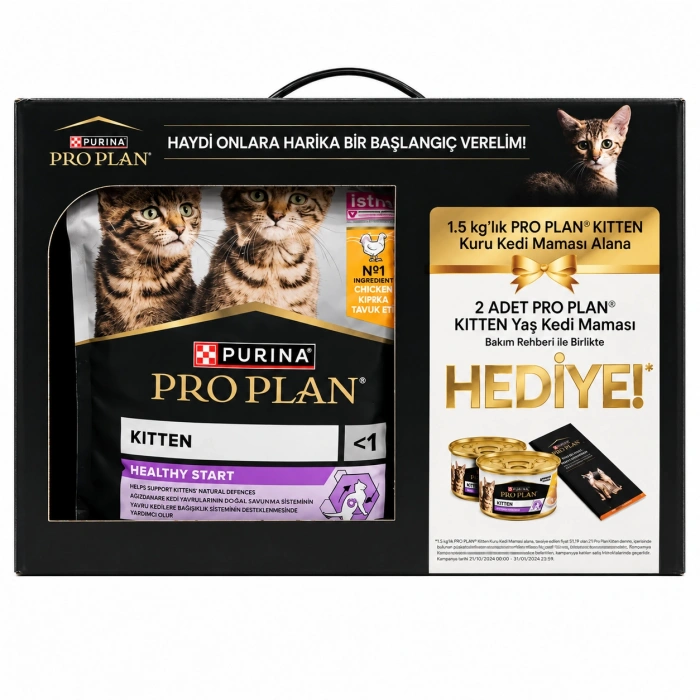 Pro Plan Tavuklu Pirinçli Yavru Kedi Maması 1,5 kg + 2 Adet Kitten Konserve ve Ölçü Kabı Hediyeli