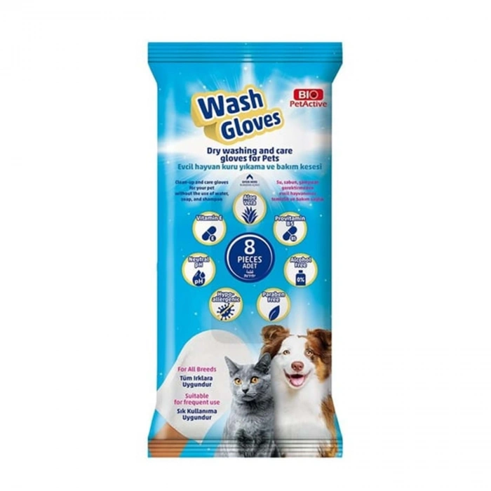 Bio Pet Active Wash Gloves Kuru Yıkama Bakım Eldiveni ( 8 Adet )