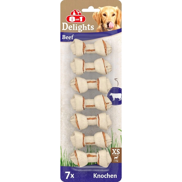 8in1 Delights Bones Biftekli Düğümlü Köpek Kemiği 84 gr 7 Adet