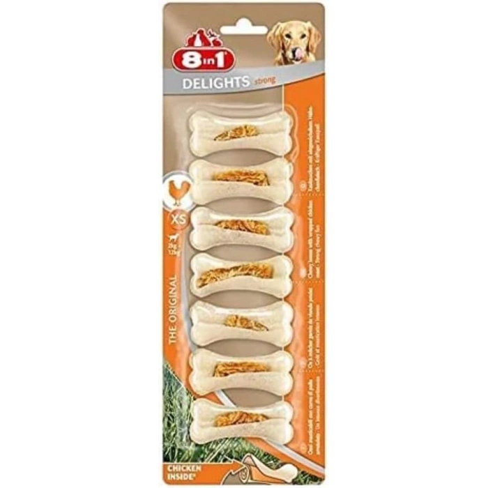 8in1 Delights Strong Tavuklu Deri Köpek Kemiği 140 gr 7 Adet